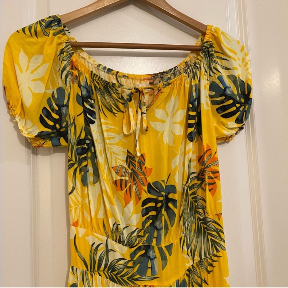 Seven Islands Sunny Yellow Floral tropical Dress tie front size large - Picture 5 of 7